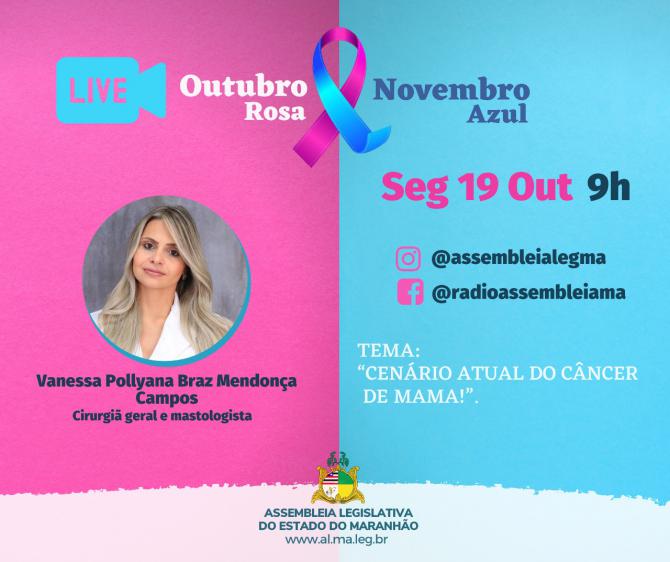 Médica mastologista abrirá série de lives na Assembleia em alusão à campanha "Outubro Rosa"