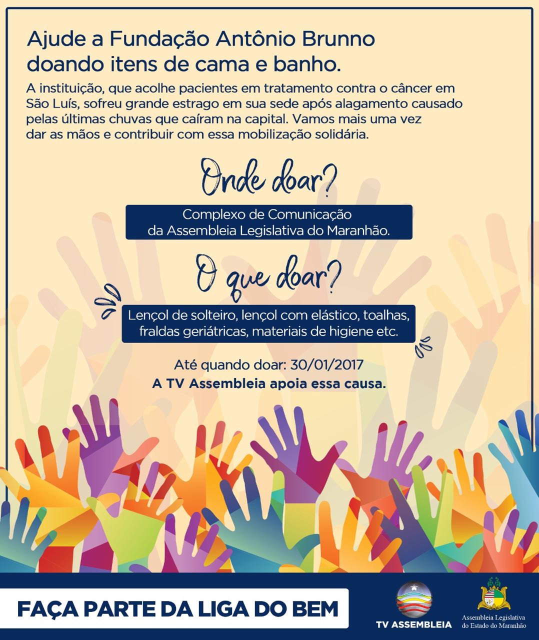 Complexo de Comunicação está recebendo donativos para a Fundação Antônio Brunno