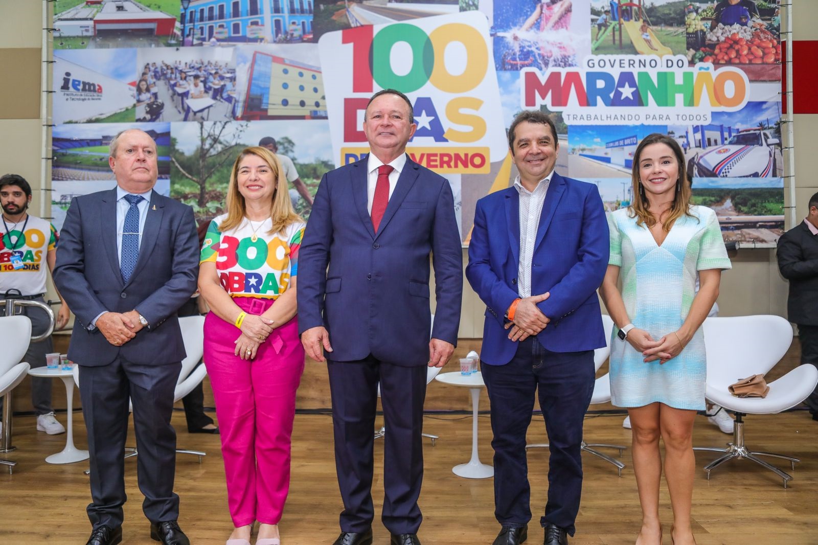 Iracema Vale com o governador Carlos Brandão e outras autoridades, na solenidade de apresentação das obras 