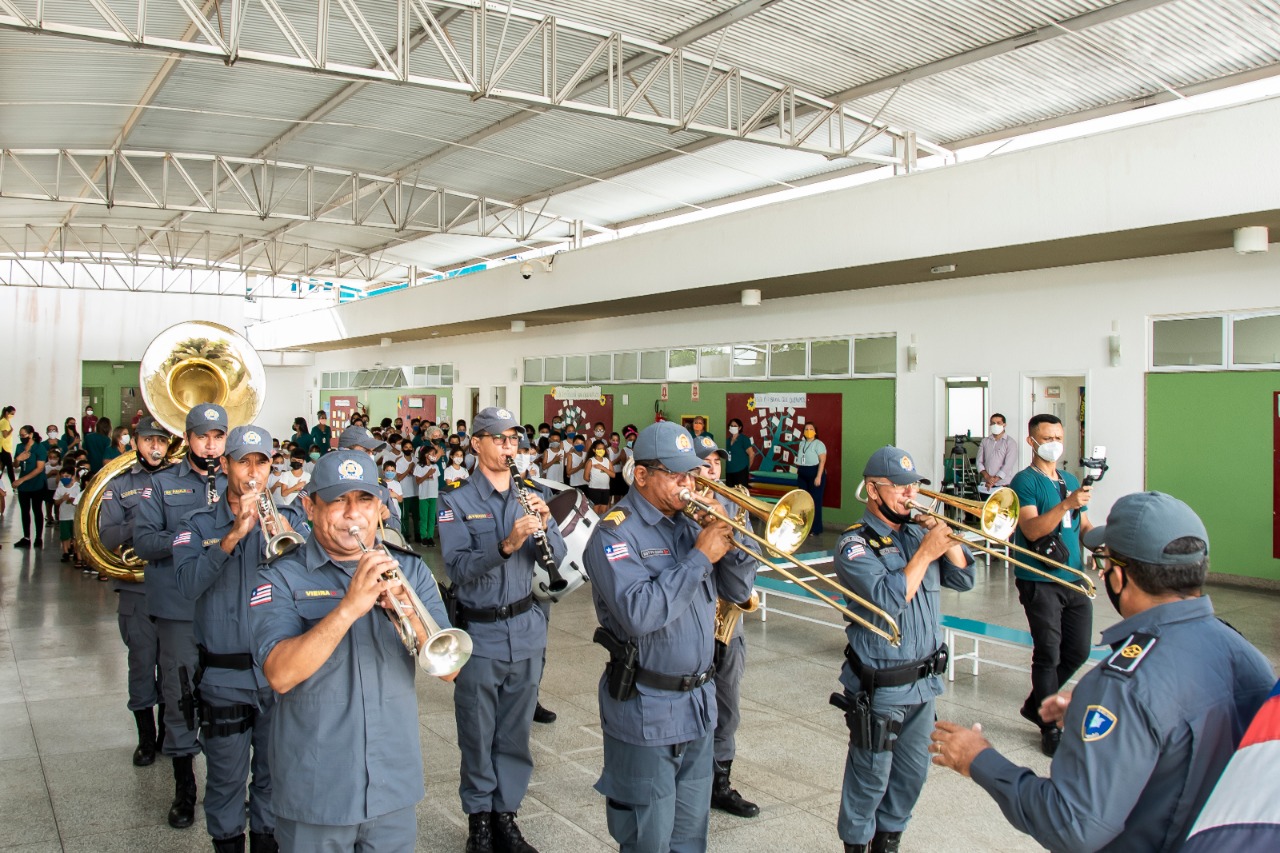 Banda de Músicos da Polícia Militar executou os hinos da Independência, de São Luís e do Brasil