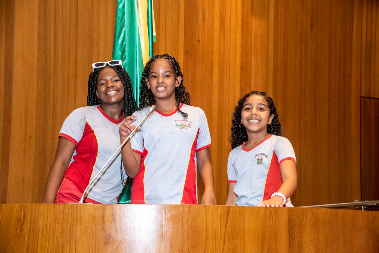 Durante a visita ao plenário, os estudantes fotografaram na tribuna, onde os deputados fazem seus pronunciamentos