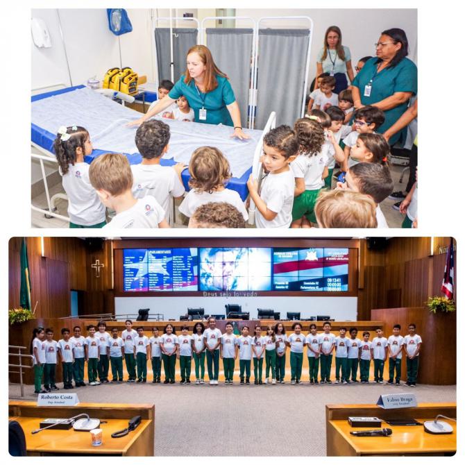 Alunos da "Sementinha" visitam setor de saúde e plenário da Assembleia 