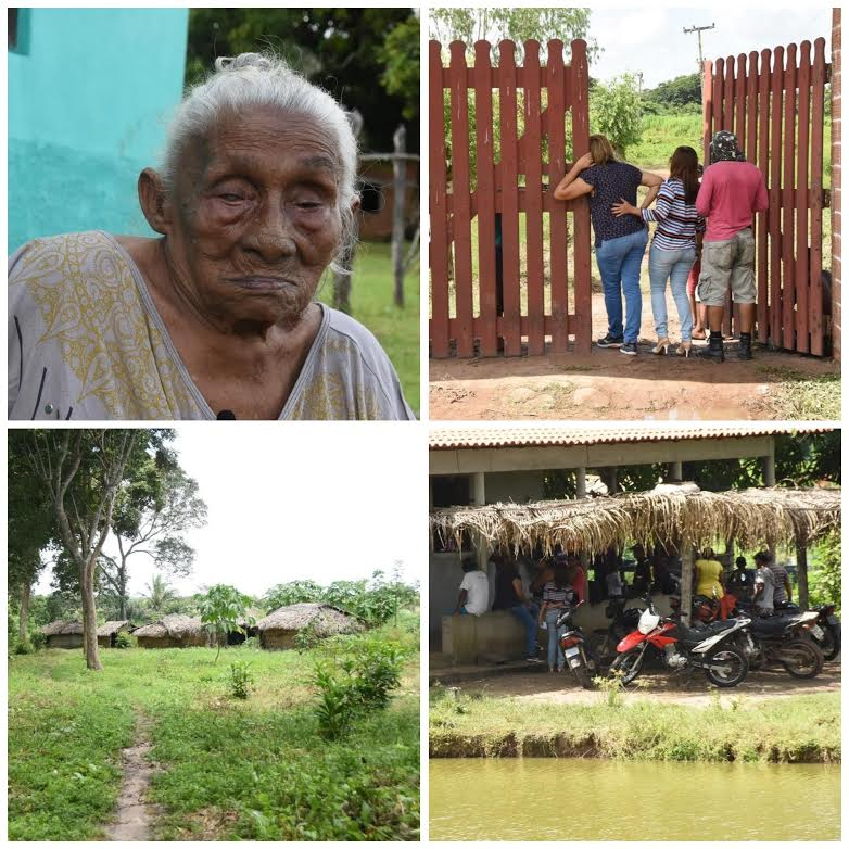 Dona Varinta, de 109 anos, a mais antiga moradora do povoado Santeiro. No portão de uma das duas propriedades retomadas, os moradores declarados gamelas mantêm-se vigilantes à presença de estranhos