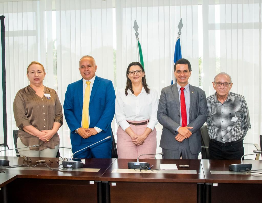 Parlamentares Júlio Mendonça e Ricardo Arruda atentos à explanação da presidente do CEE/MA, Soraia Raquel Alves da Silva