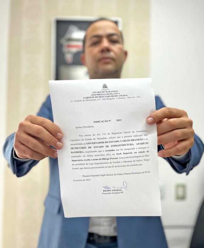 Rildo Amaral solicita que Areninha do Park Imperial leve nome de Dhiogo Ferrari